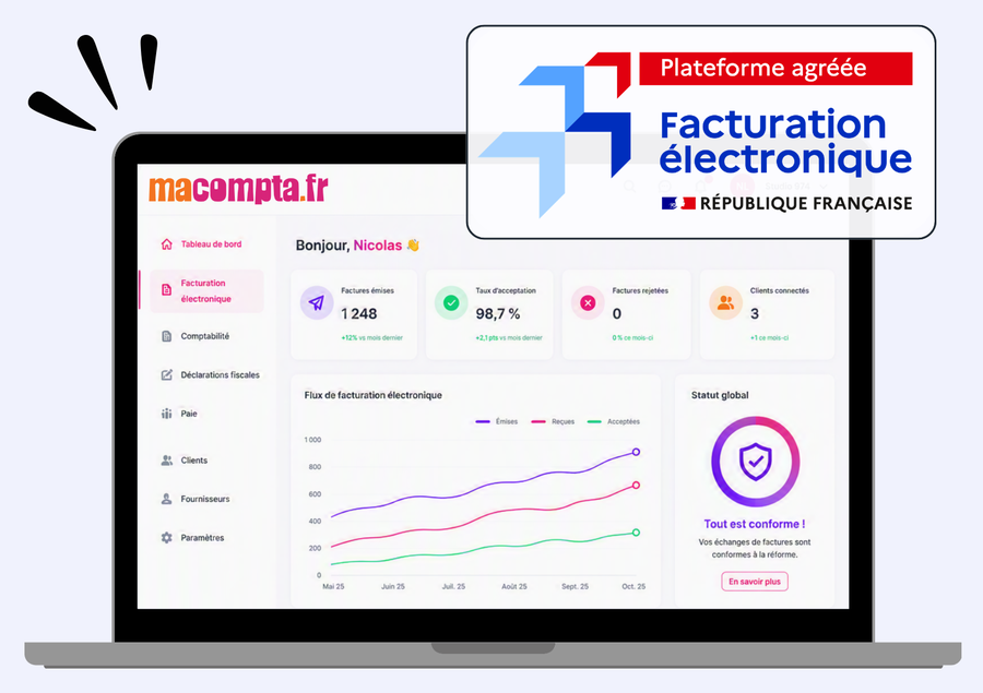 Tableau de bord macompta.fr — Plateforme agréée Facturation électronique